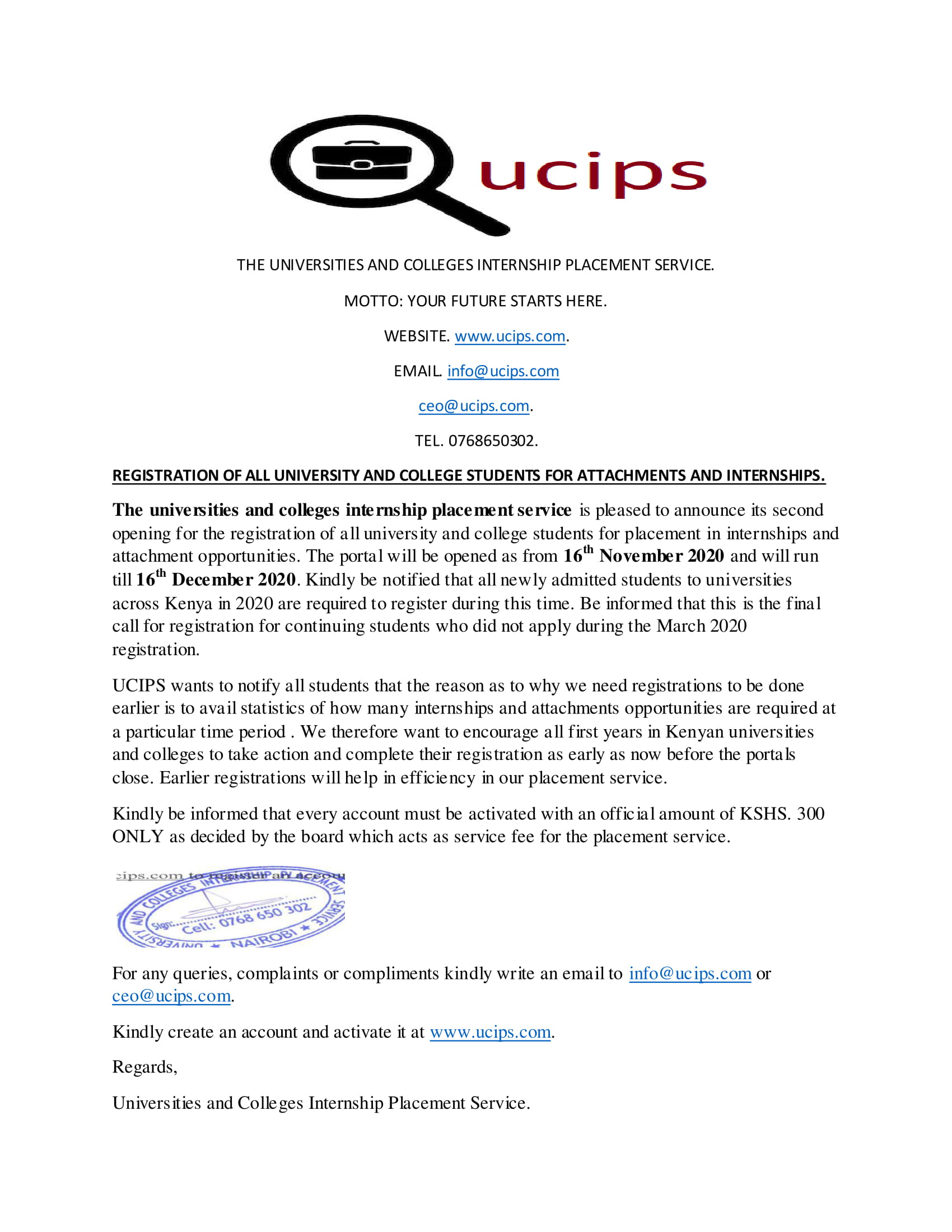 The Universities and Colleges Internship Placement Service