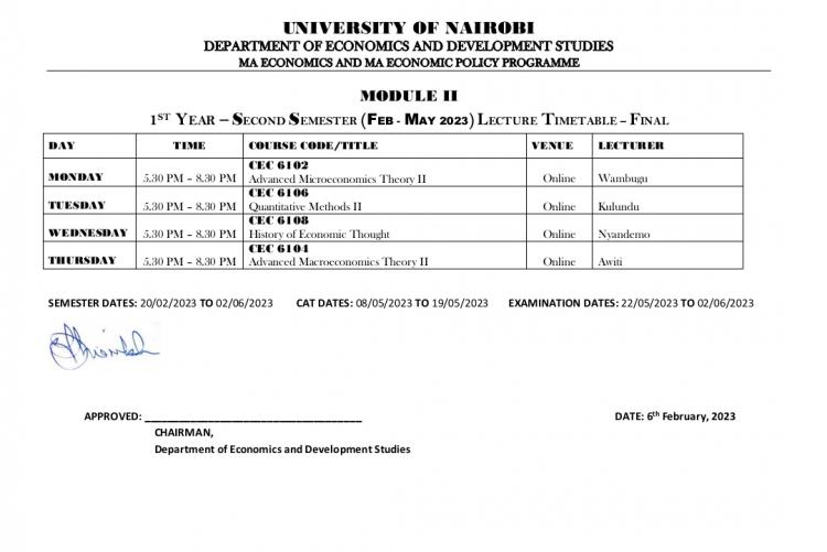 PHD PROGRAMME (EVENING) LECTURE TIMETABLE