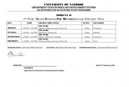 PHD PROGRAMME (EVENING) LECTURE TIMETABLE